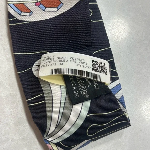 Hermès Twilly Scarf in Black, Blue, and Pink - Picture 7 of 9